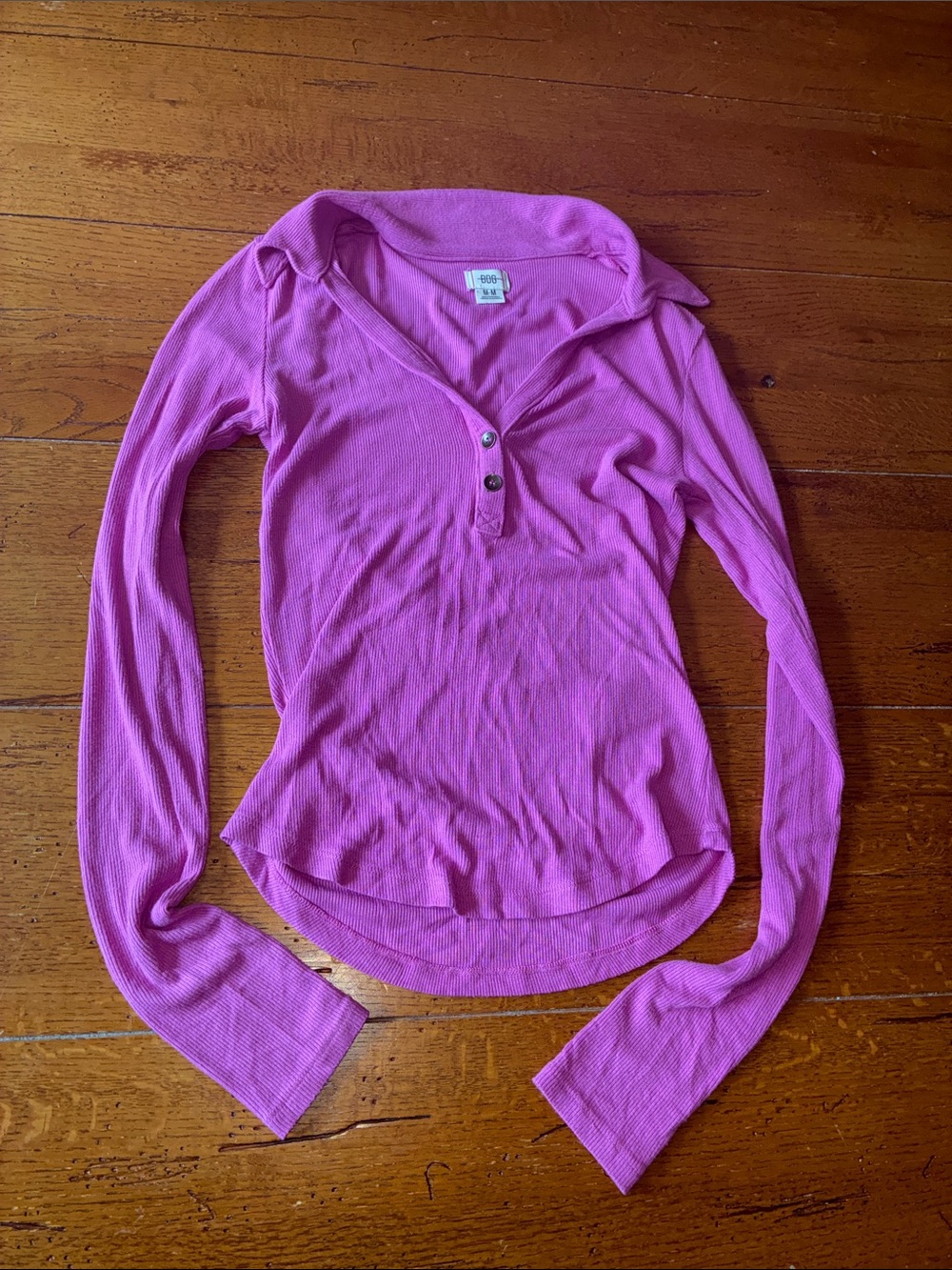BDG Fuchsia Ribbed Long-Sleeve Henley Top